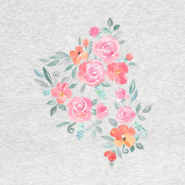 Amelia Floral in Pink and Peach Watercolor by micklyn